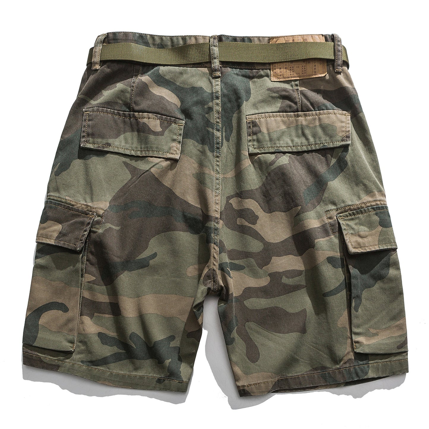 Camouflage military shorts with belt