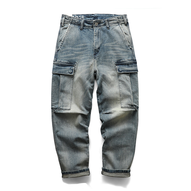MULTI POCKET WASHED DENIM PANTS