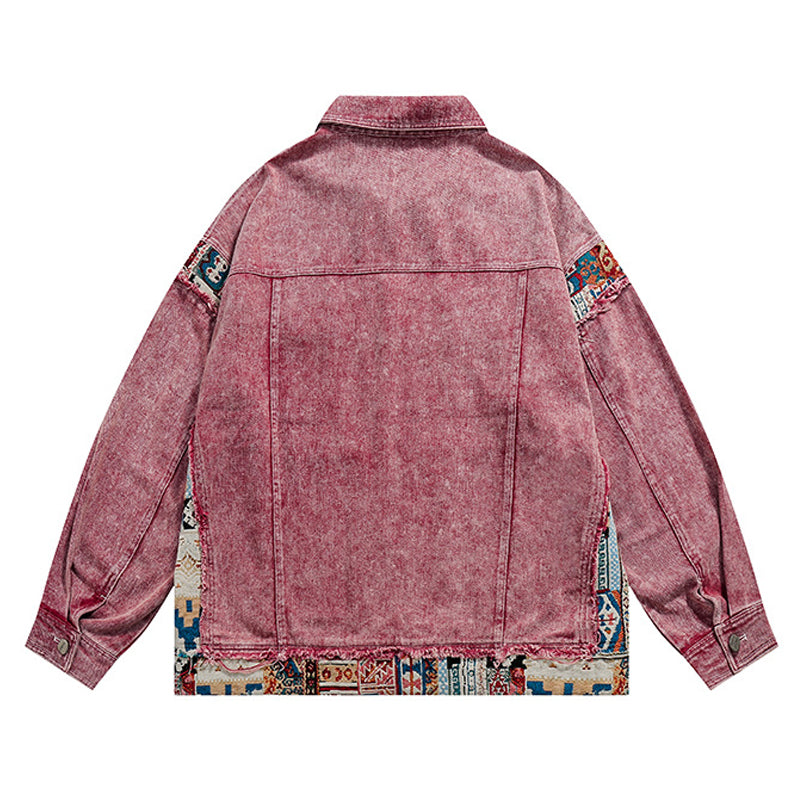 Ethnic jacquard patchwork denim jacket