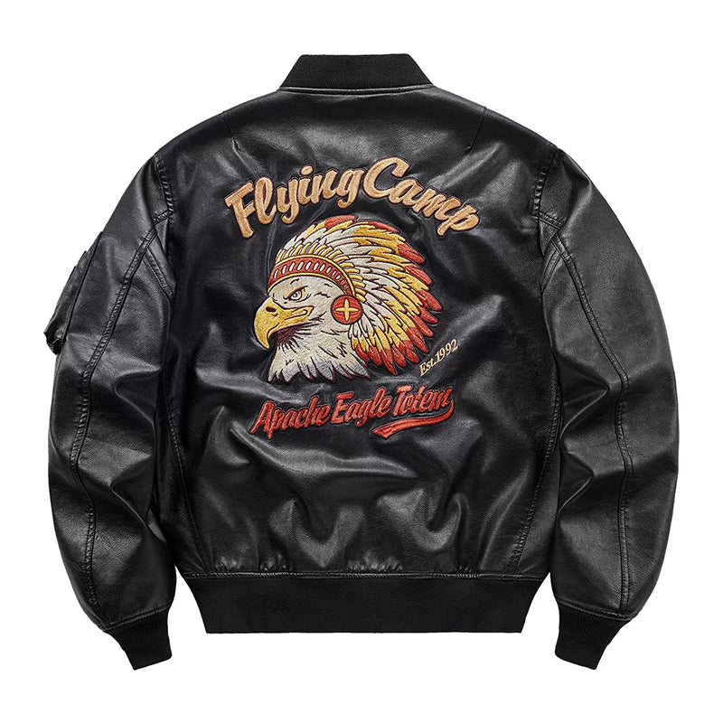 "Indian Apache Eagle Warrior" MA-1 Leather Flight Jacket