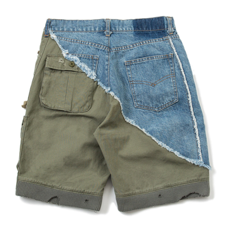 Denim combination multi-pocket shorts
