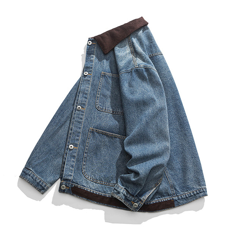 Corduroy switching multi-pocket denim jacket