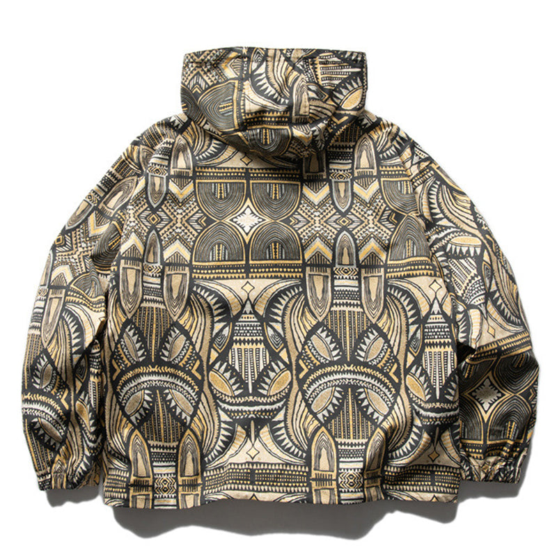 Ethnic patterned hoodie with drawcord