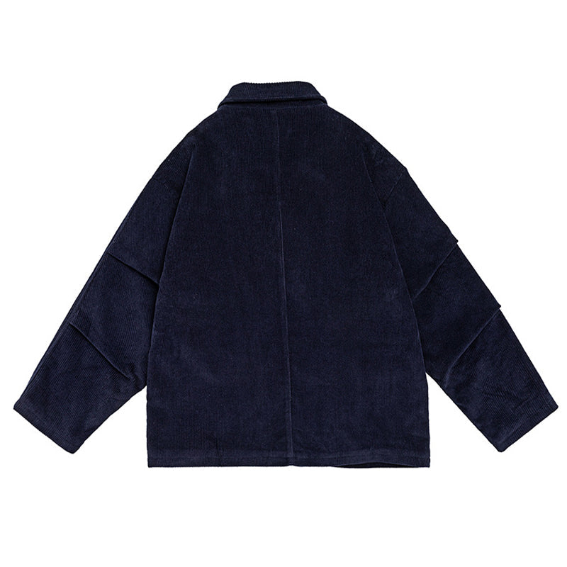 sleeve tuck corduroy double breasted jacket