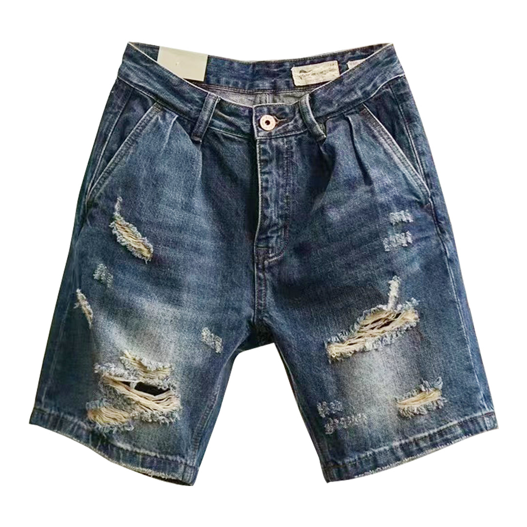 Heavyweight distressed denim shorts