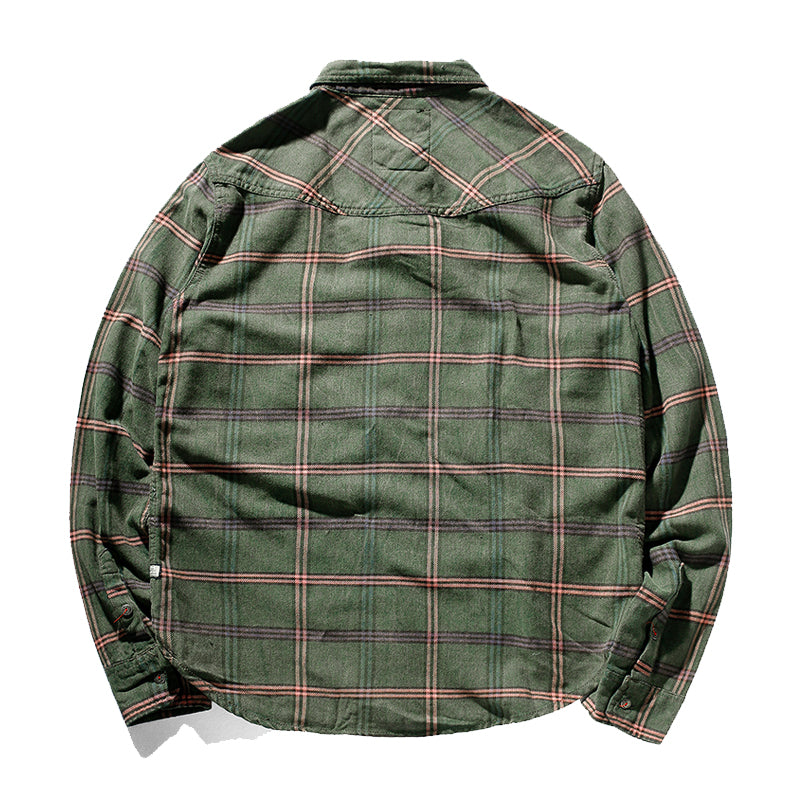 Fine brushed plaid button-down work shirt