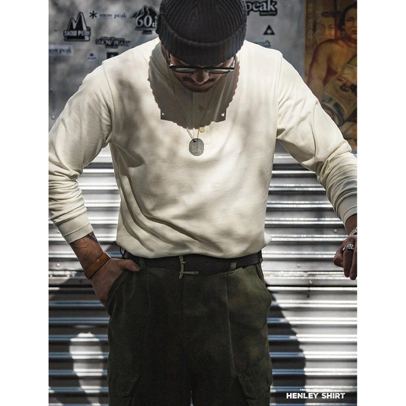 American Retro Long Sleeve Henley T-shirt