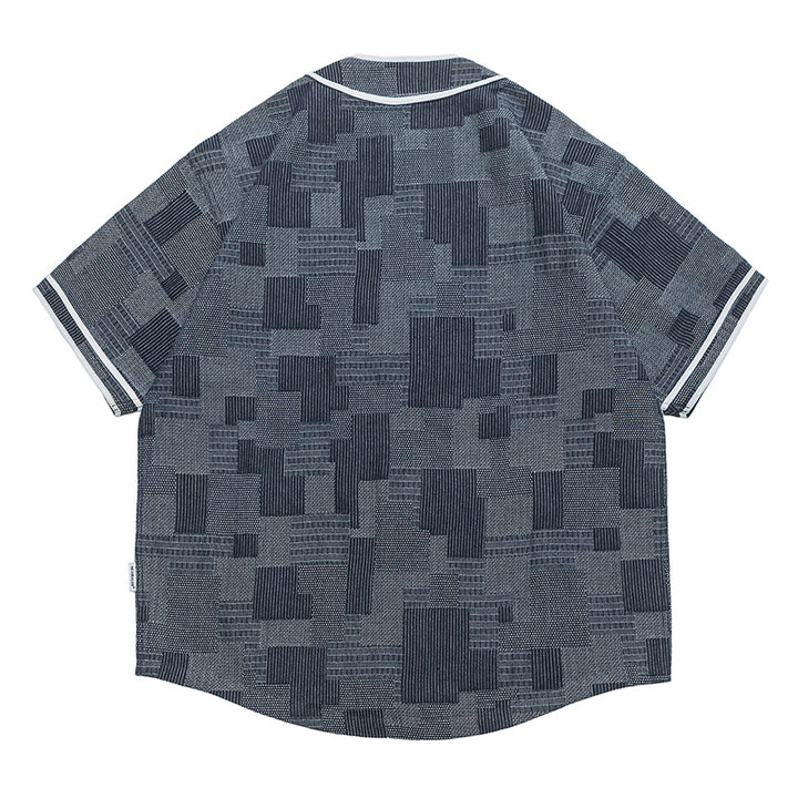 Jacquard Patchwork Denim Baseball Shirt