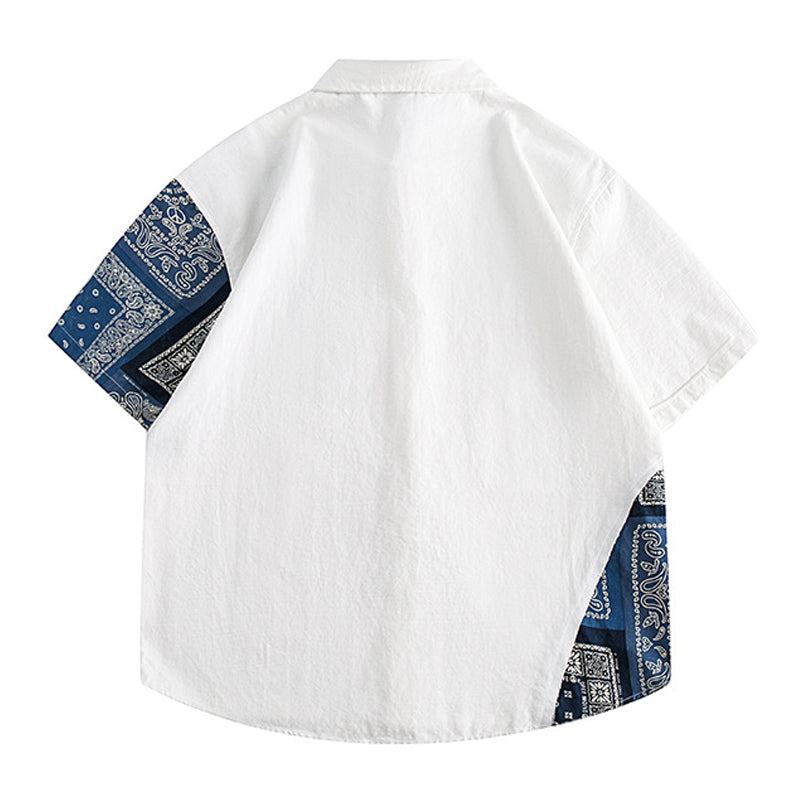 Irregular Paisley Print Cotton Short Sleeve Shirt