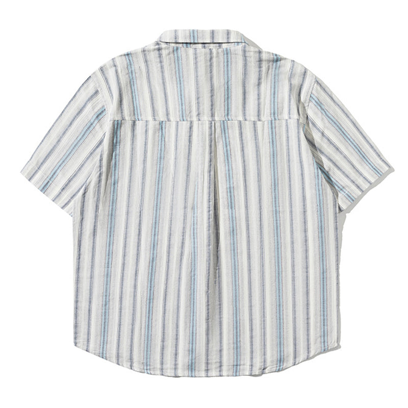 Palm tree embroidered multi-stripe shirt