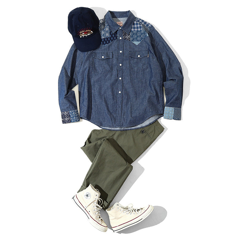 Patchwork Ethnic Denim Work Shirt