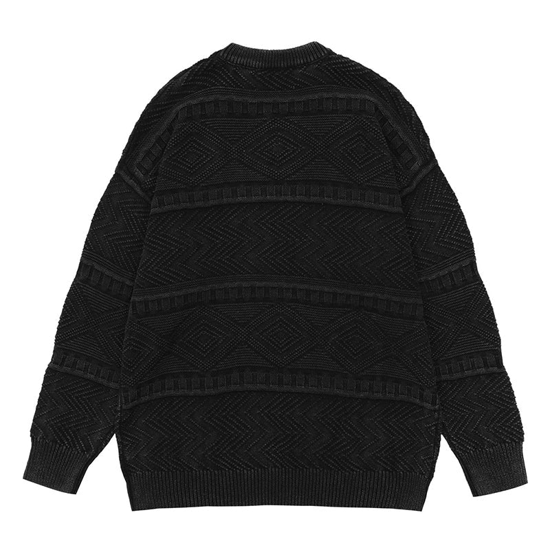 Distressed Ethnic Jacquard Sweater