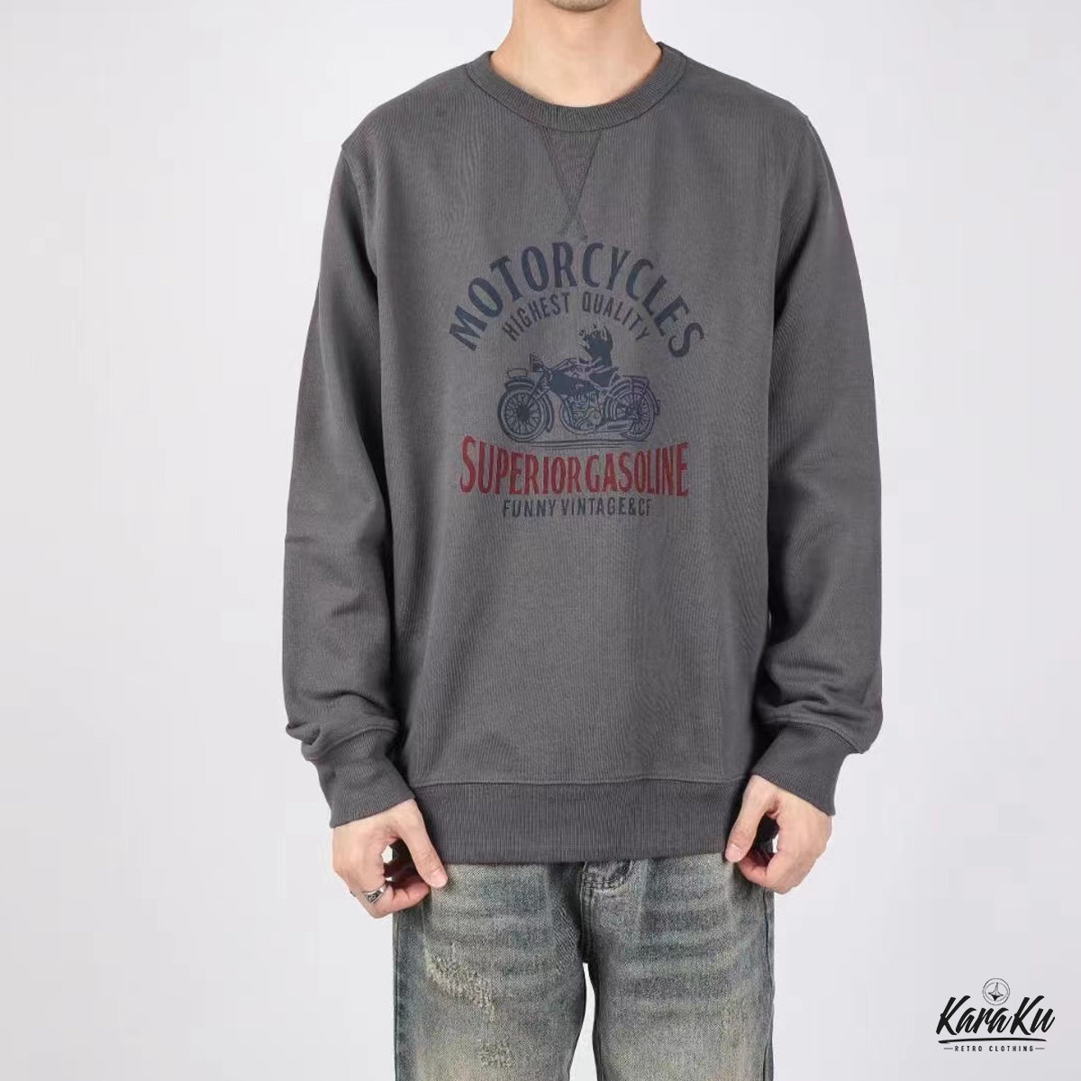USNAVY back pile biker print sweat
