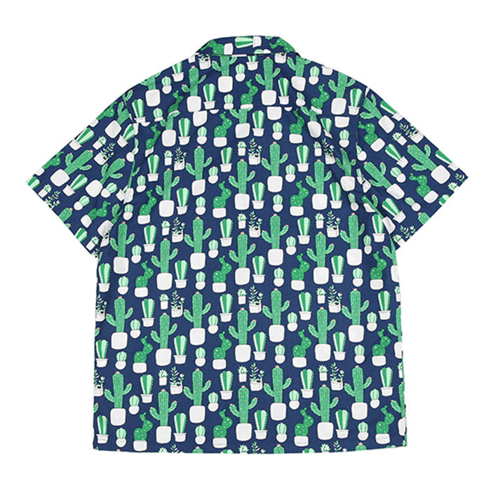 Cartoon Cactus Summer Printed Cotton Hawaiian Shirt