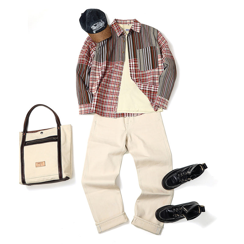 Yarn-dyed multi-stripe and check shirt