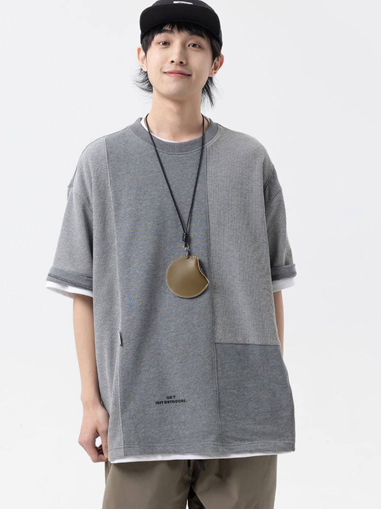 ワッフルパッチワーク 配色切替Tシャツ