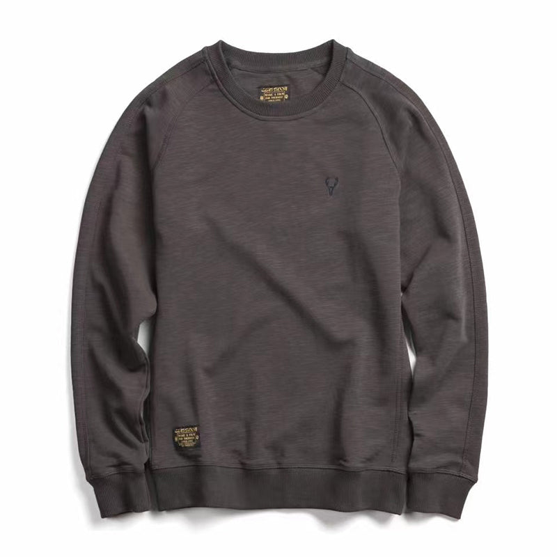 Deer embroidery back pile raglan sleeve sweat
