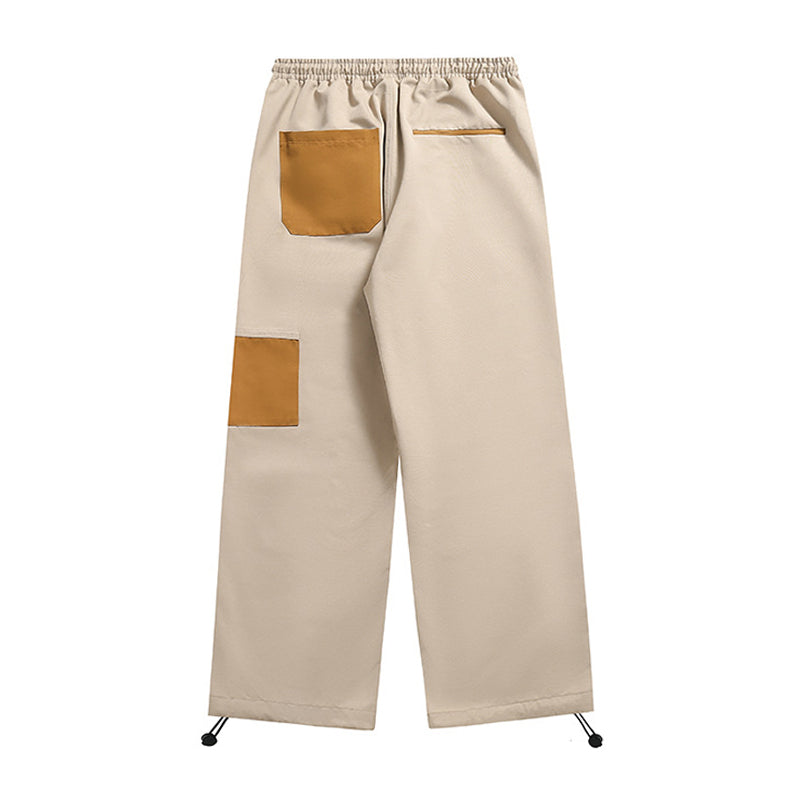 Color scheme patchwork wide pants with drawcord
