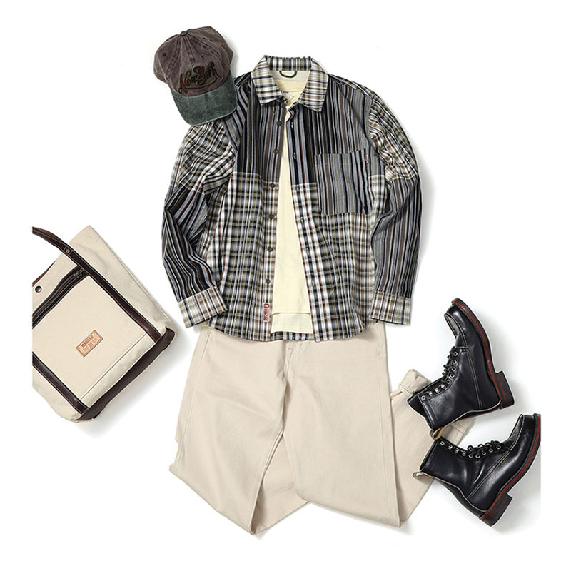 Yarn-dyed multi-stripe and check shirt