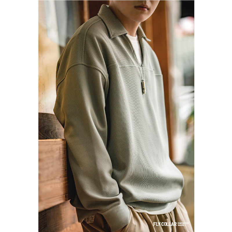 Waffle open collar polo shirt available in 3 colors