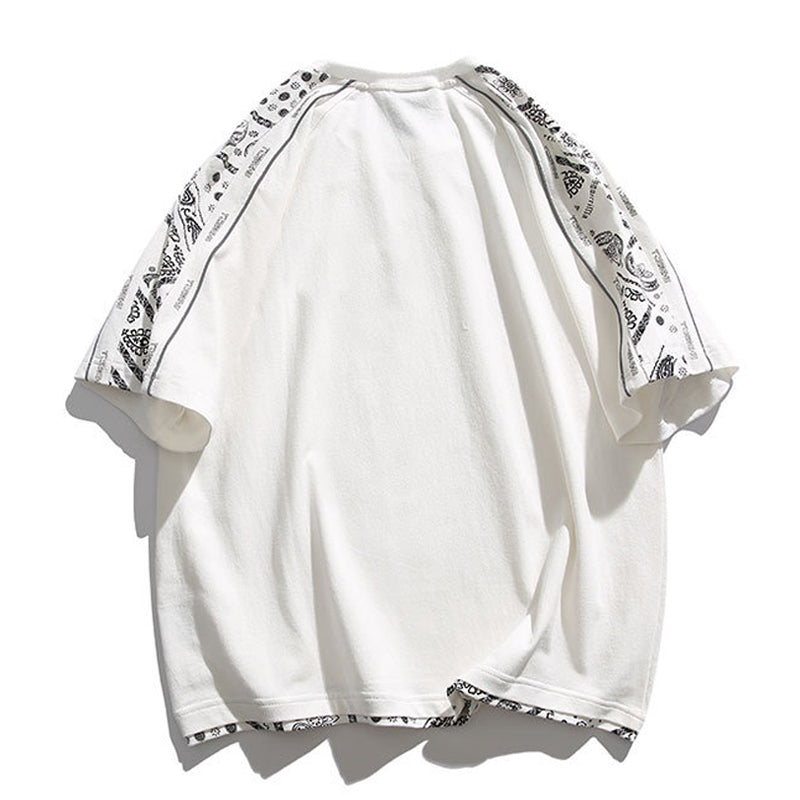 Sleeve Paisley Pattern Fake Layered Short Sleeve T