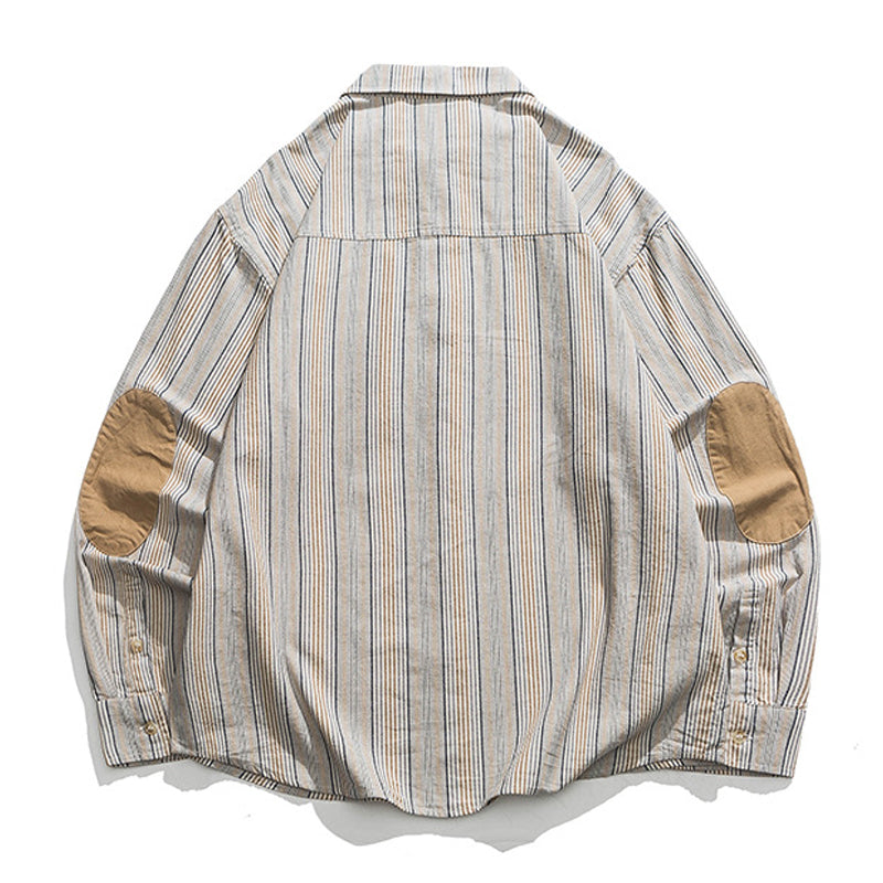Color scheme patch multi-stripe work shirt