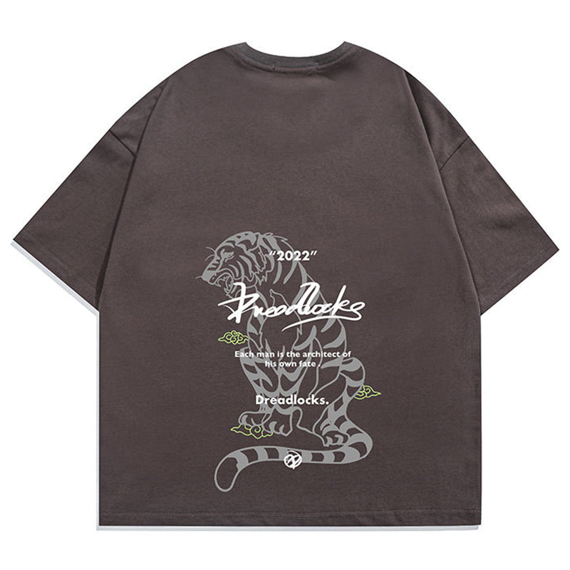 Front and rear tiger print crew neck T-shirt