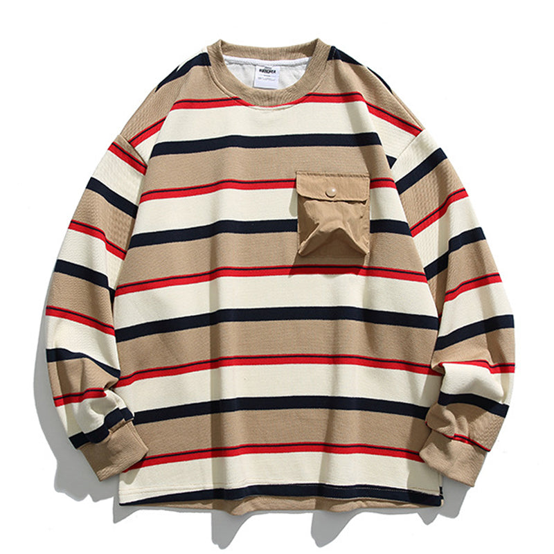 Multi-border sweatshirt with three-dimensional pocket