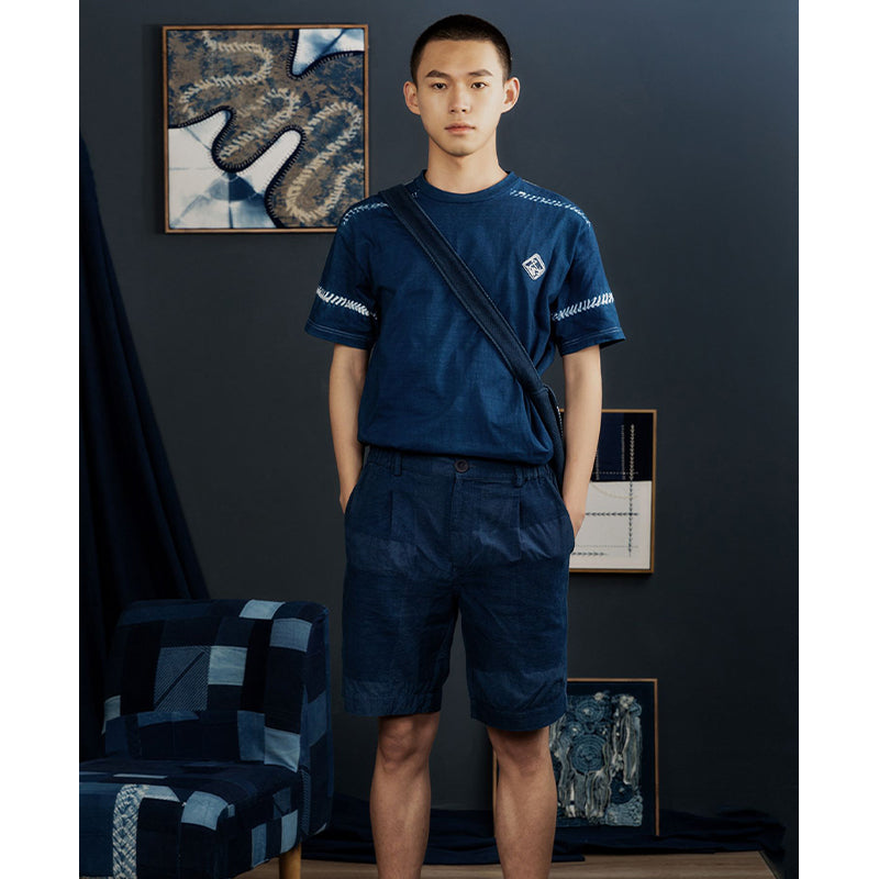 Very popular! Chest embroidery indigo dyeing T-shirt