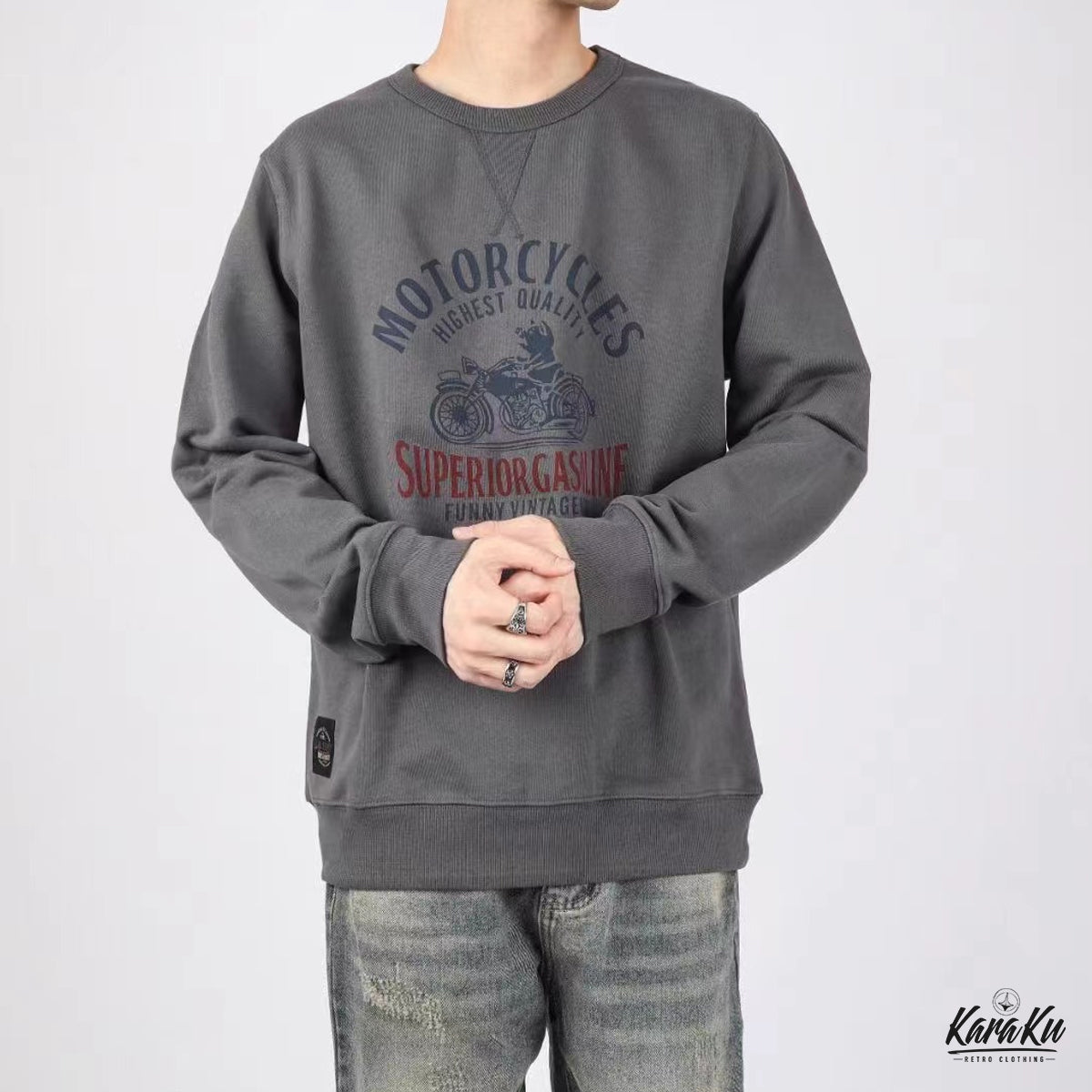 USNAVY back pile biker print sweat
