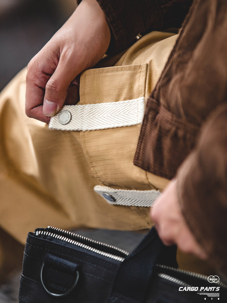 Cotton slacks with hem magic tape belt