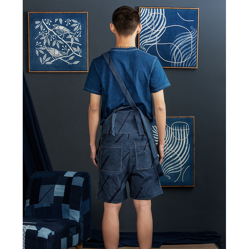"Artisan discharge printing" magpie pattern indigo dyeing T-shirt