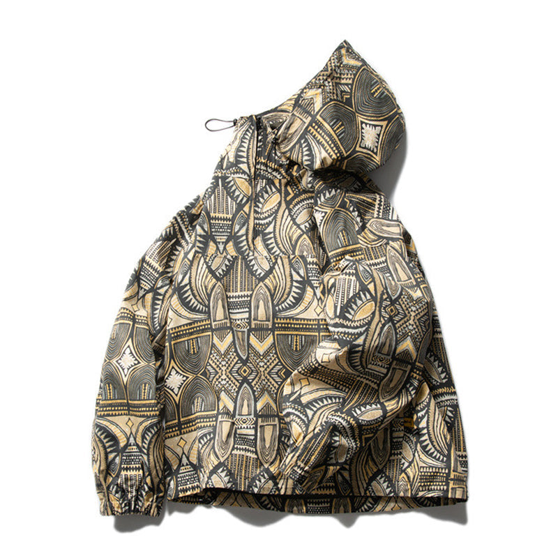 Ethnic patterned hoodie with drawcord