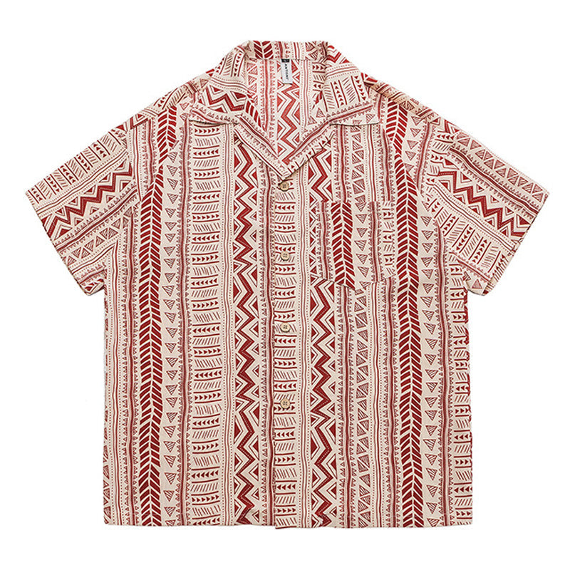 Ethnic pattern Cuban shirt 2 colors