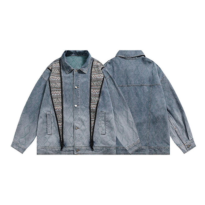Ethnic embroidery patchwork sashiko denim jacket