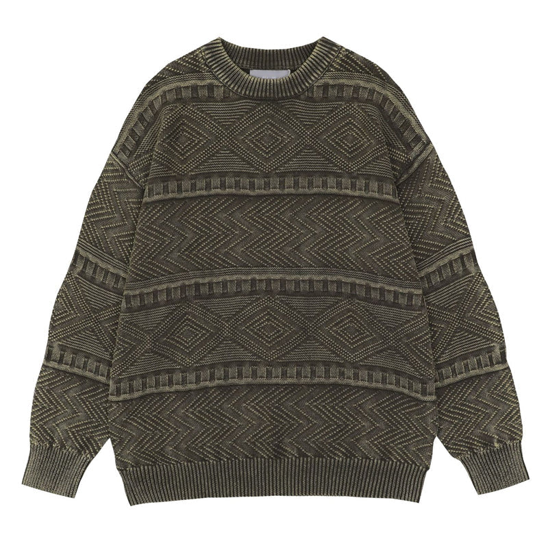 Distressed Ethnic Jacquard Sweater