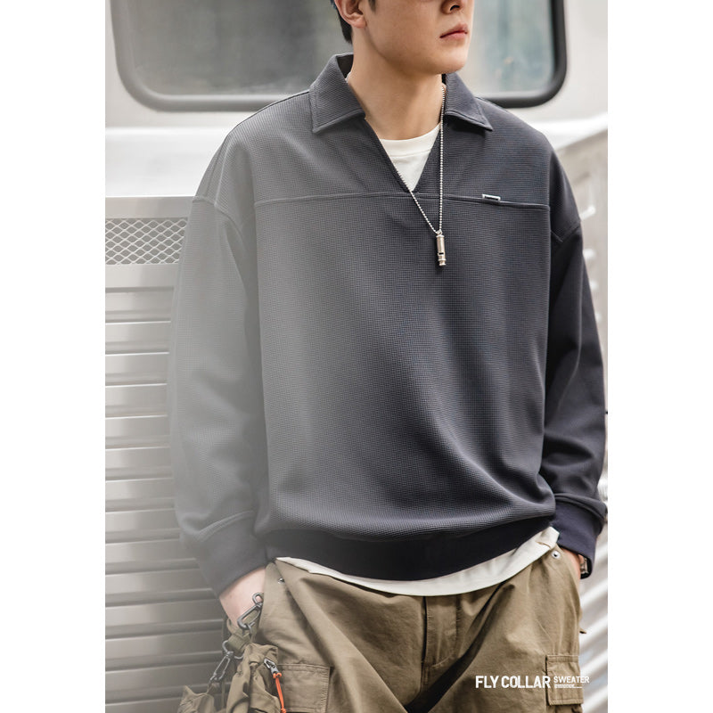 Waffle open collar polo shirt available in 3 colors