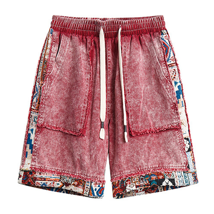 Ethnic jacquard patchwork denim shorts