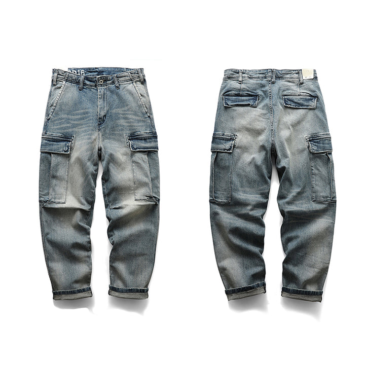 MULTI POCKET WASHED DENIM PANTS