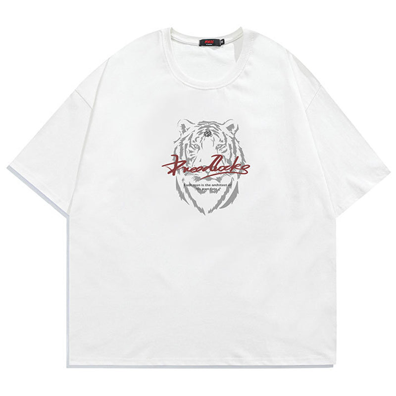 Front and rear tiger print crew neck T-shirt