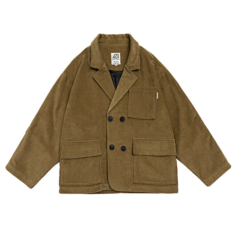 sleeve tuck corduroy double breasted jacket