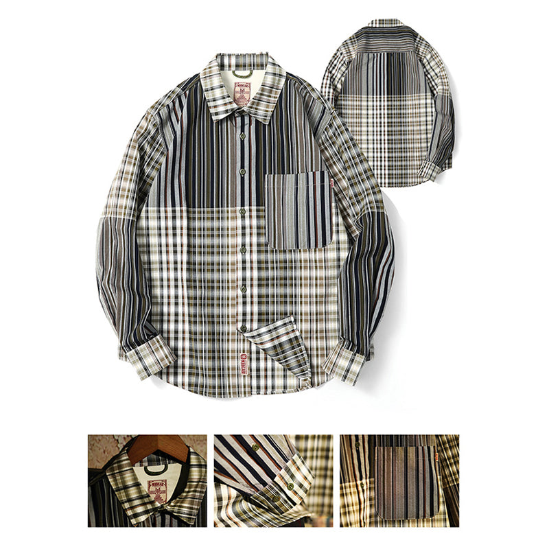 Yarn-dyed multi-stripe and check shirt