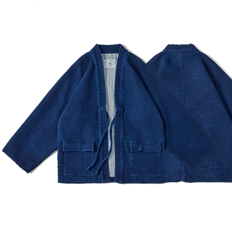 Craftsman handmade indigo dyed diamond braided short coat