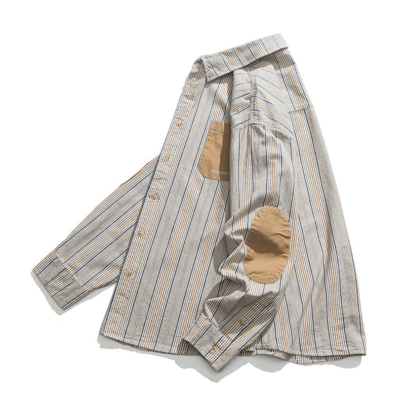 Color scheme patch multi-stripe work shirt