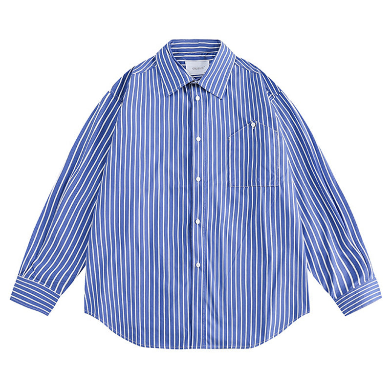Striped long-sleeve shirt with button pockets