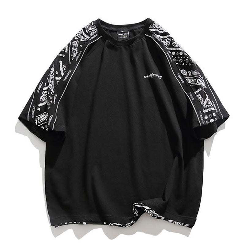 Sleeve Paisley Pattern Fake Layered Short Sleeve T