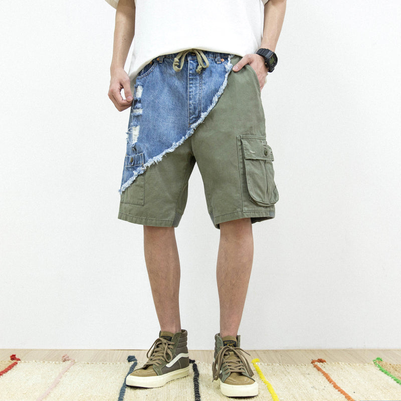 Denim combination multi-pocket shorts