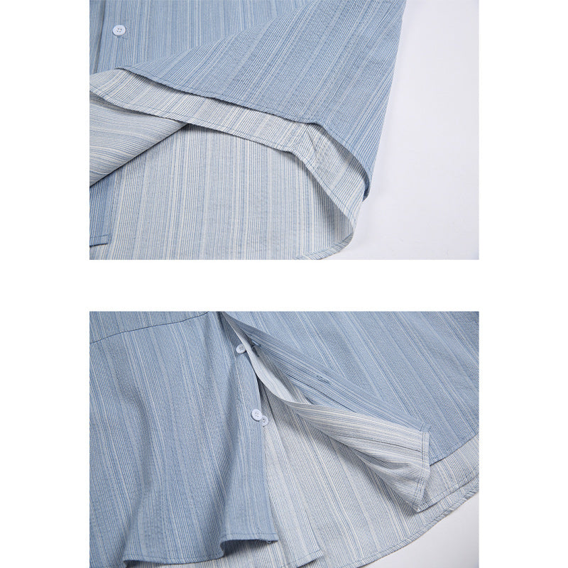 Fake layered pocket short sleeve shirt