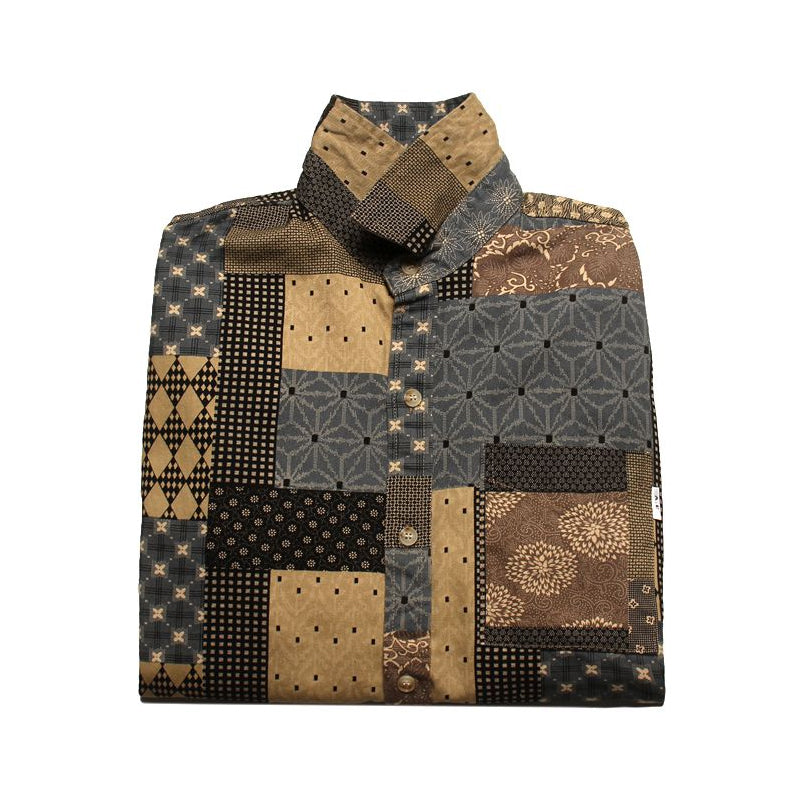 Reconstruction Yarn-dyed boro patchwork shirt