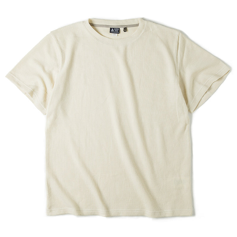 Draped waffle fabric knit T-shirt